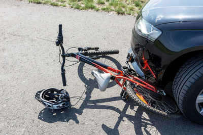 High angle view of bicycle parked on street