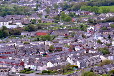 High angle view of buildings in town