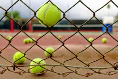 Close-up of tennis court chainlink fence