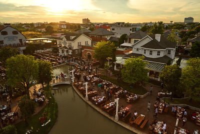 High angle view of canal passing through city