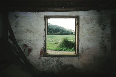 View of landscape seen through window