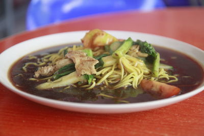 Close-up of soup served in bowl