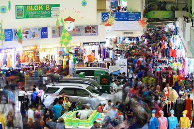 High angle view of crowd in shopping mall