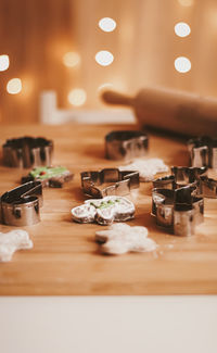 Close-up of wine glasses on table