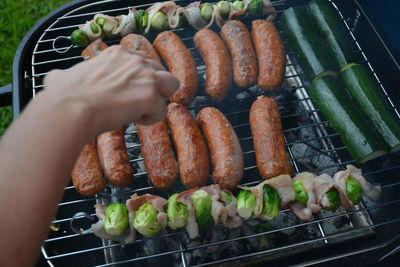 High angle view of vegetables on barbecue grill