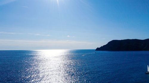 Scenic view of sea against blue sky