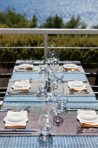 High angle view of place setting during sunny day