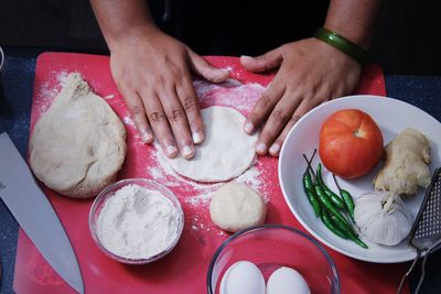 Close-up of preparing chapattis