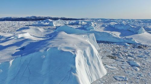 Aerial view of iceberg filled nature