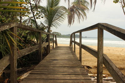 Wooden footpath towards beach in panama