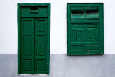 Blue closed door of building