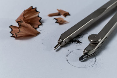 High angle view of pencils on table