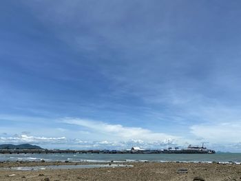 Scenic view of sea against blue sky