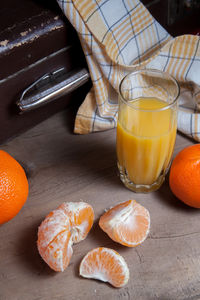 High angle view of drink on table