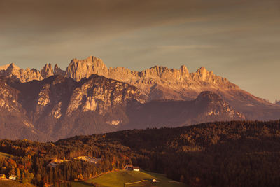 Panoramic view of mountains against sky during sunset