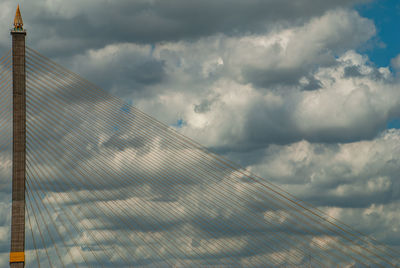 Low angle view of bridge against cloudy sky