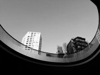 Low angle view of modern building against clear sky