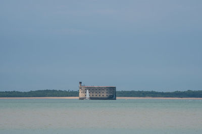 Scenic view of sea against clear sky