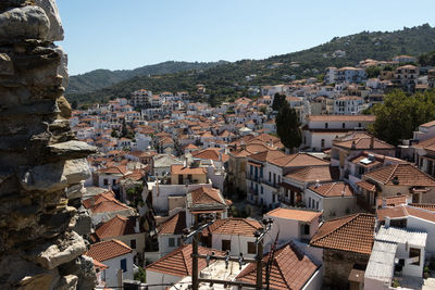 High angle view of townscape against sky