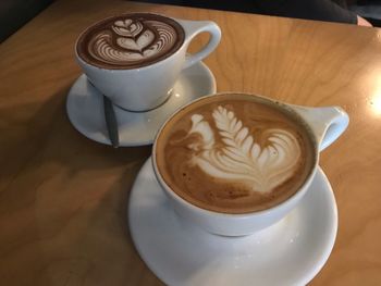 High angle view of cappuccino on table