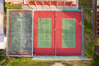 High angle view of tennis courts