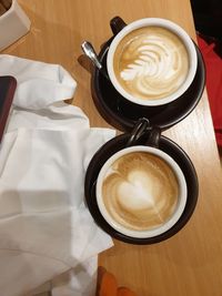 High angle view of coffee on table