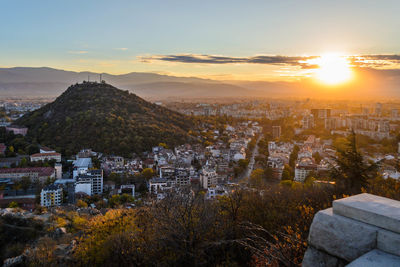 Plovdiv cityscape from the top of a hill.