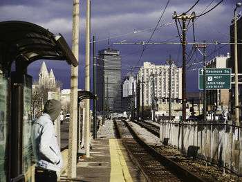 View of greenline subway tracks in the city of boston