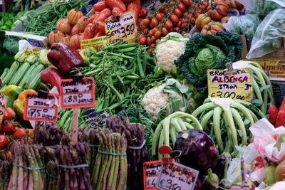 Various vegetables for sale in market stall