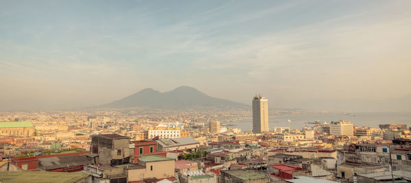 Landscape of the city of naples in front of vesuvius and the bay of naples