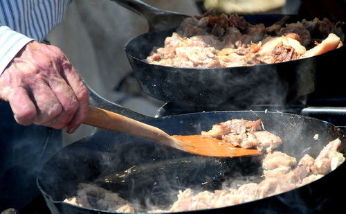 Dutch oven cooking outdoors in the country.