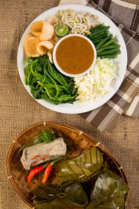 High angle view of food in plate