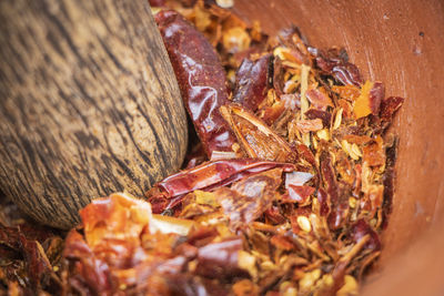 High angle view of chopped vegetables on wood