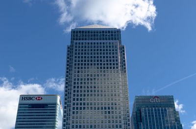 Low angle view of modern buildings against sky