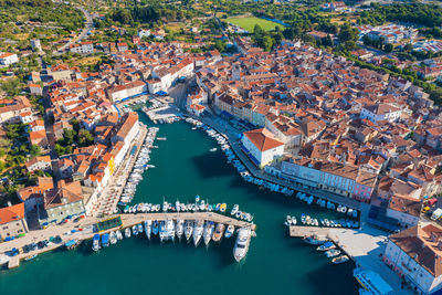 Aerial view of cres, a town in cres island, the adriatic sea in croatia