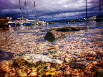 Scenic view of sea against cloudy sky