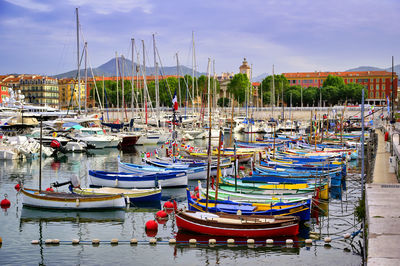 Boats moored in harbor