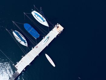 Sailboat in sea from high view angle 