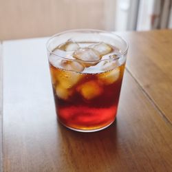 Close-up of beer in glass on table