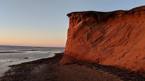 Scenic view of sea against clear sky during sunset