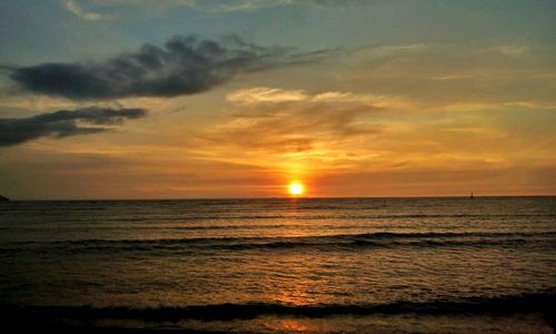 Scenic view of sea at sunset