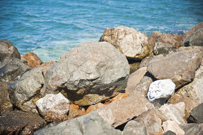 High angle view of rocks on beach