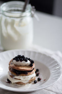 Close-up of pancake in plate on table