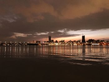 Scenic view of sea against sky at night