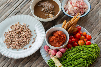 High angle view of fruits in bowl on table