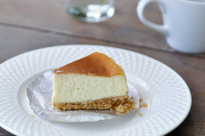 Close-up of cake in plate on table