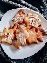 High angle view of dessert in plate on table