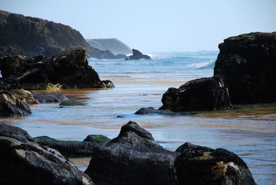 Scenic view of sea against clear sky