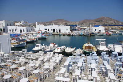 Boats moored in sea