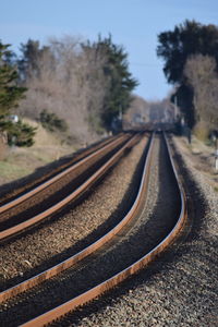 Railroad tracks against clear sky